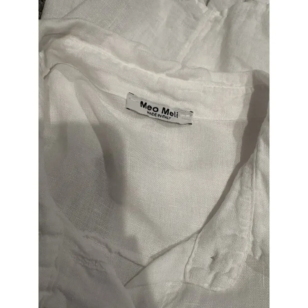 Meo Meli 100% Linen Shirt Dress Button Front Lagenlook White ONE SIZE Italy Made - Picture 6 of 8